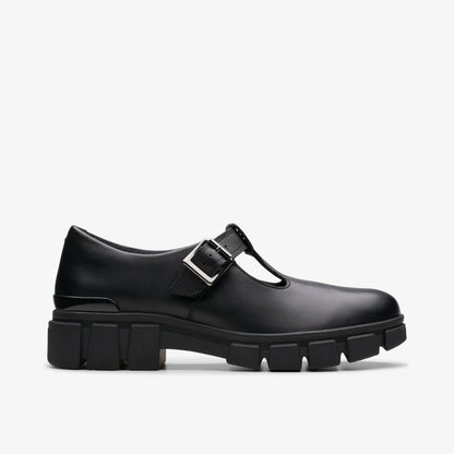 Evyn Bar Youth Black Leather | Clarks Discount