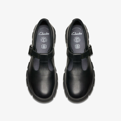 Evyn Bar Youth Black Leather | Clarks Discount
