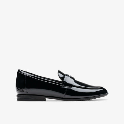 Finja Bright Older Black Patent | Clarks