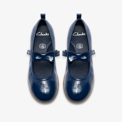 Charm Bow Kid Navy Patent | Clarks Onsale
